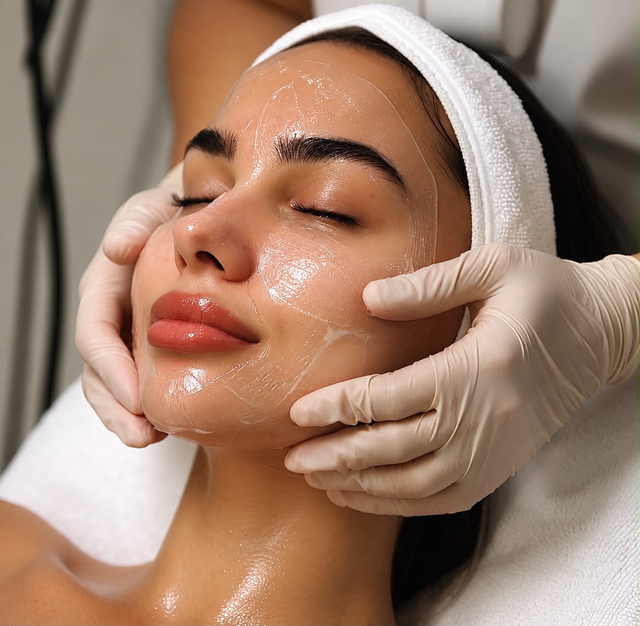 Limpeza de pele profissional em andamento
